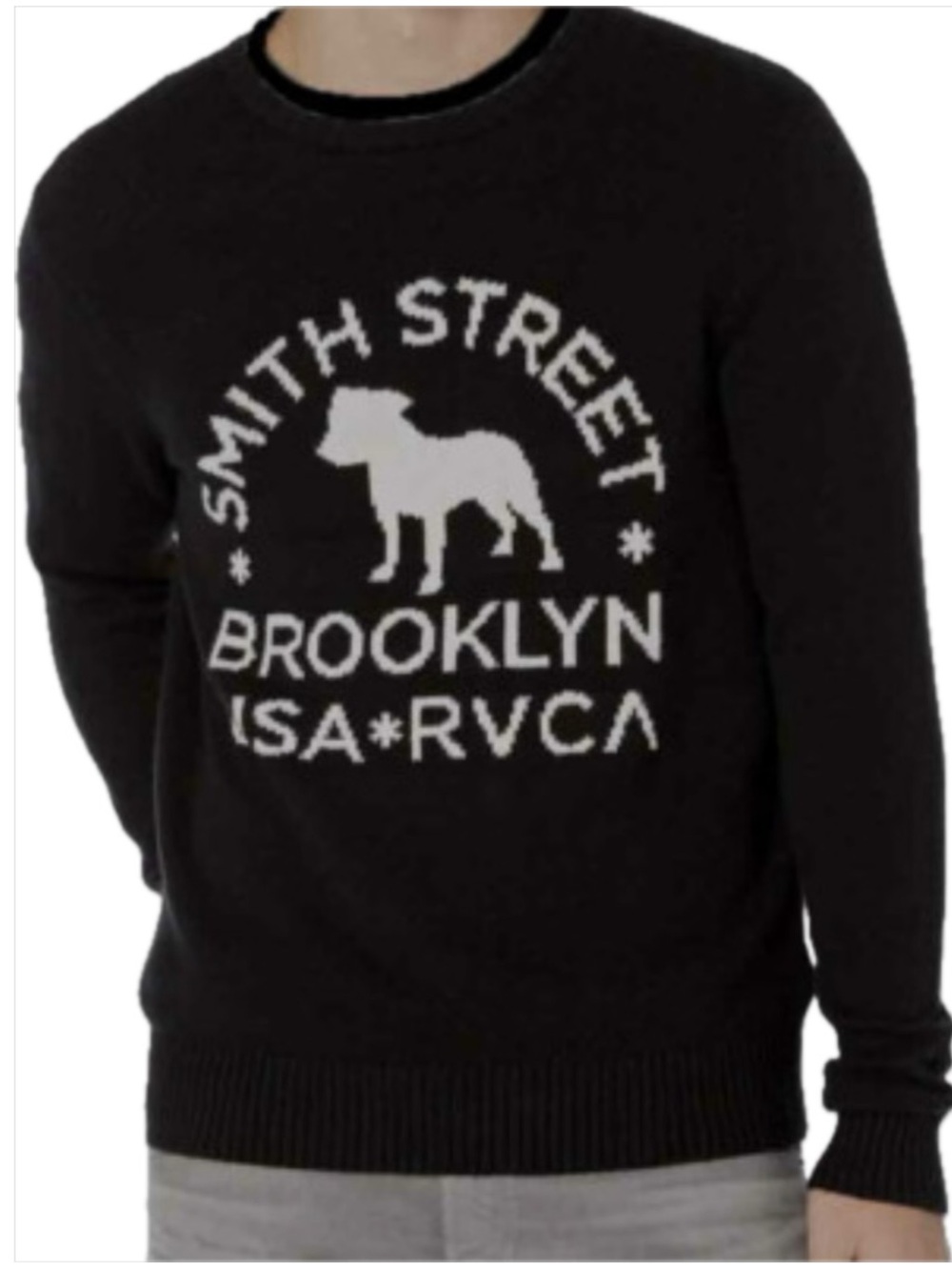 RVCA x Smith Street Brooklyn Graphic Knit Sweater In Black Medium EUC!